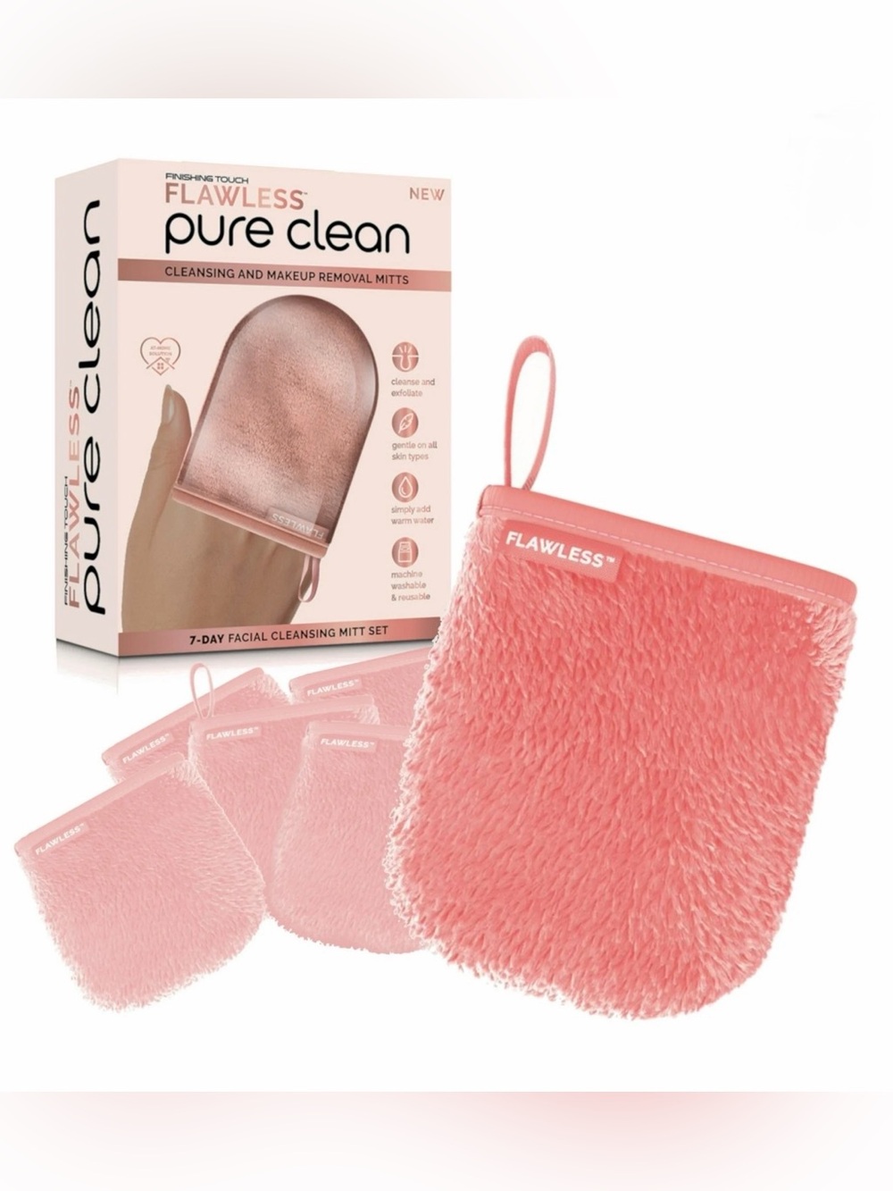 Finishing Touch Flawless Pure Clean Cleansing & Makeup Removal Mitts NWT | 7 ct